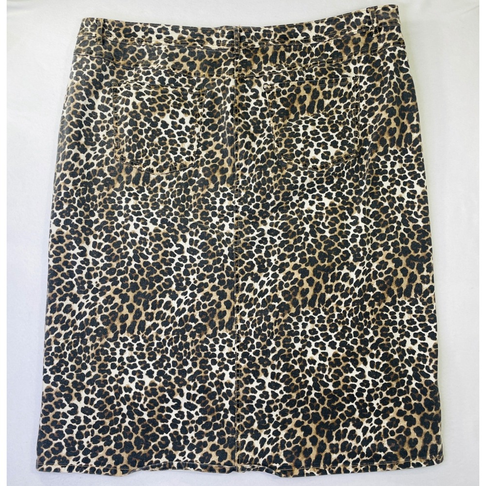 Catherines Est 1946 Denim Leopard Print Midi Skirt Plus Size 26W Brown Cheetah - Picture 2 of 9